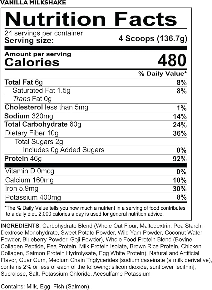 REDCON1 MRE Protein Powder Vanilla Milkshake - Meal Replacement Protein Blend Made with MCT Oil &amp Whole Foods - Protein with Natural Ingredients to Aid in Muscle Recovery (25 Servings)