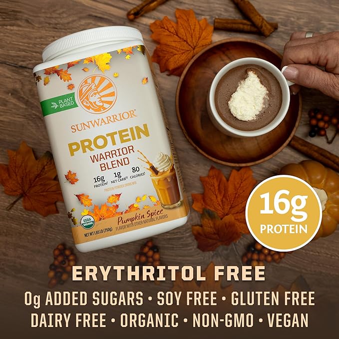 Sunwarrior Vegan Protein Powder Plant-Based USDA Organic Protein BCAA Amino Acids Hemp Seed Keto Friendly Soy Dairy Gluten &amp Synthetic Free Non-GMO Pumpkin Spice Flavored 30 Servings