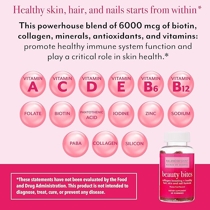Beauty Bites Biotin Gummy Vitamins - Hair Skin Nails Supplement for Hair Growth and Healthy Skin* - Passion Fruit Flavored Gummies with 6000 mcg Biotin Collagen and Vitamins