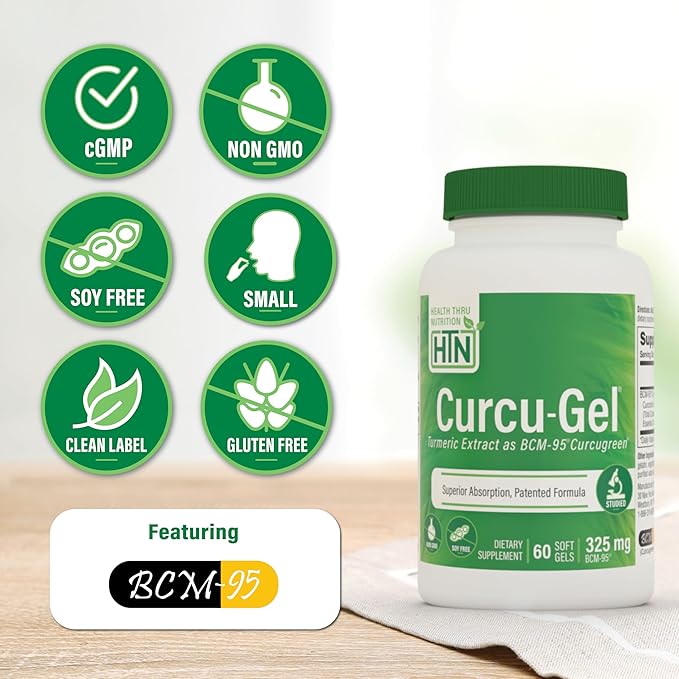 Health Thru Nutrition Curcu-Gel Turmeric Curcumin Complex BCM-95 Softgels 325mg (Pack of 60)