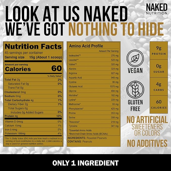 NAKED Chocolate Pea Protein Isolate 5LB Bulk PB Powdered Peanut Butter 1.5LB (45 Servings) – Plant-Based Vegan Non-GMO Gluten Free Soy Free Lactose Free