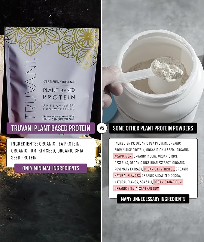 Truvani Vegan Pea Protein Powder | Unflavored | 20g Organic Plant Based Protein | Single Serving Travel Packets | 10 Servings | Keto | Gluten &amp Dairy Free | Low Carb | No Added Sugar
