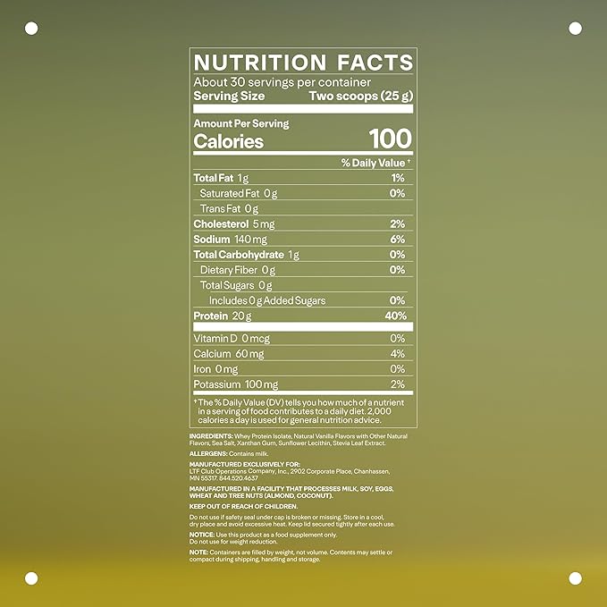 LTH Flex Whey Protein Isolate - Trusted by Life Time Members - Lactose-Free Protein Powder - NSF Certified for Sport - Low Fat No Added Sugar &amp Low Carb - Vanilla (30 Servings)