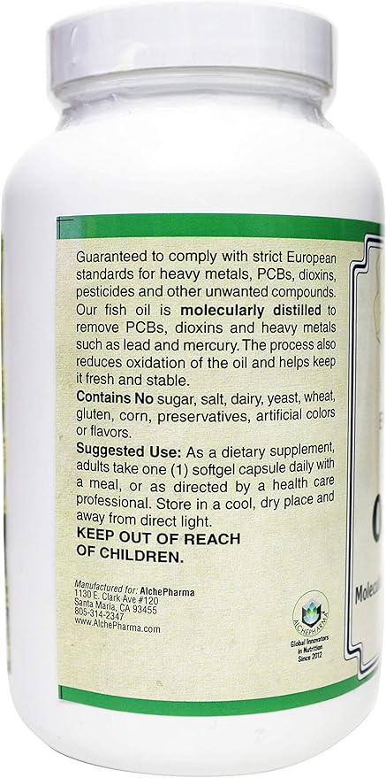 Enteric-Coated Super Omega-3 1000mg Complies with Strict European Standards for Purity - 60 Enteric Softgels