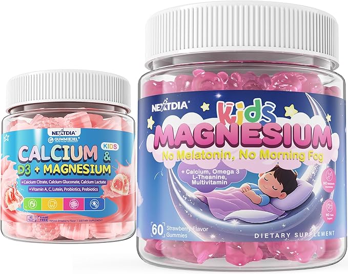 Sugar Free Kids Magnesium Gummies 2 Pack + Kids Calcium Gummies 1 Pack