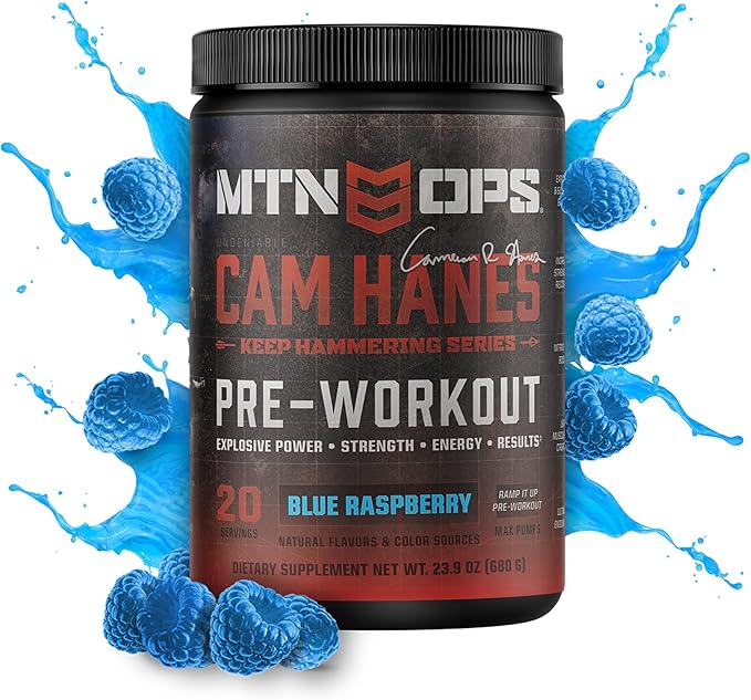 MTN OPS Magnum Clear Blue Raspberry Coconut &amp Cam Hanes Keep Hammering Series Preworkout