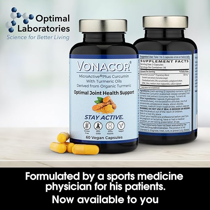 Highly Absorbable MicroActive Curcumin with Turmeric Oil Extract 500mg for Optimal Joint Health Vegan Non-GMO Gluten-Free 60 Vegan Capsules