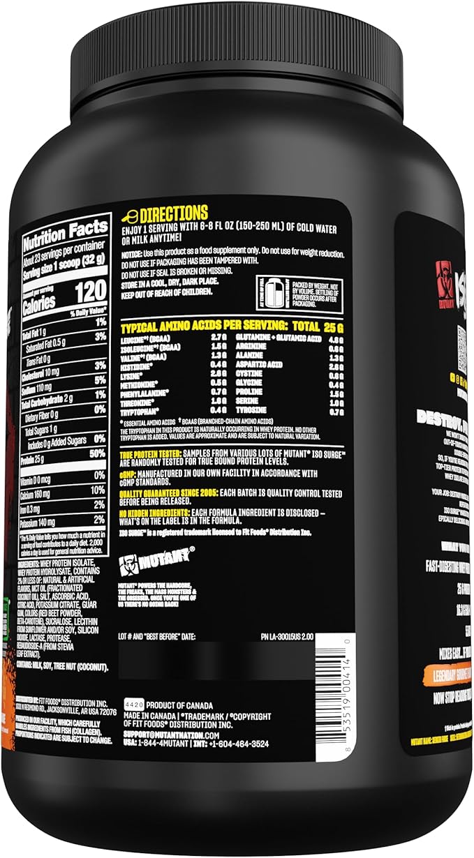 Mutant ISO Surge Whey Protein Isolate Powder Acts Fast to Help Recover Build Muscle Bulk and Strength 1.6 lb - Big Orange Dreamsicle