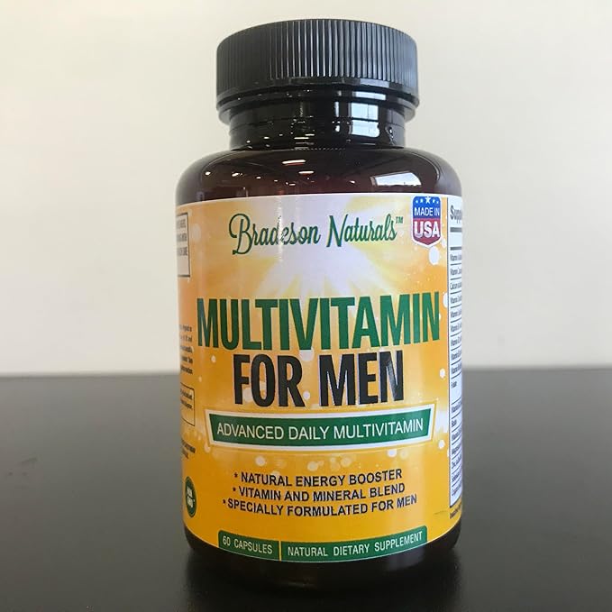 Men's Multivitamin Supplement for Energy Focus and Performance. Mens Vitamins A C D E &amp B12 Zinc Calcium Magnesium &amp More. Multi Vitamin 60 Capsules Made in The USA