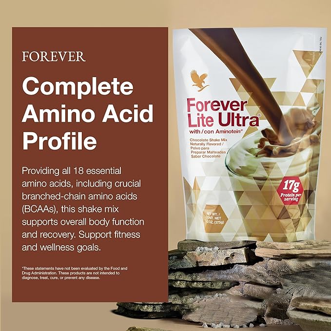 Forever Living - Lite Ultra Chocolate Protein Shake Mix with Aminotein Low Carb Drink for Lean Muscle Mass 13.2 oz