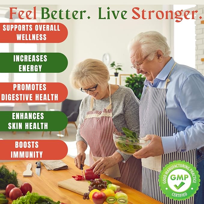 Fruit and Veggies Supplement Vitamins for Men and Women - Super Fruits and Veggies Capsules to Support Balanced Nutrition and Energy Levels - Whole Natural Super Foods 90 Count (Pack of 2)