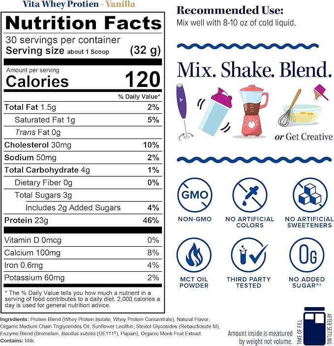 Vitauthority Whey Protein Powder for Women Whey Isolate Probiotics &amp Enzymes Supports Digestion Nutrient Absorption &amp Energy Post-Workout &amp Daily Nutrition Vanilla Flavored 30 Servings