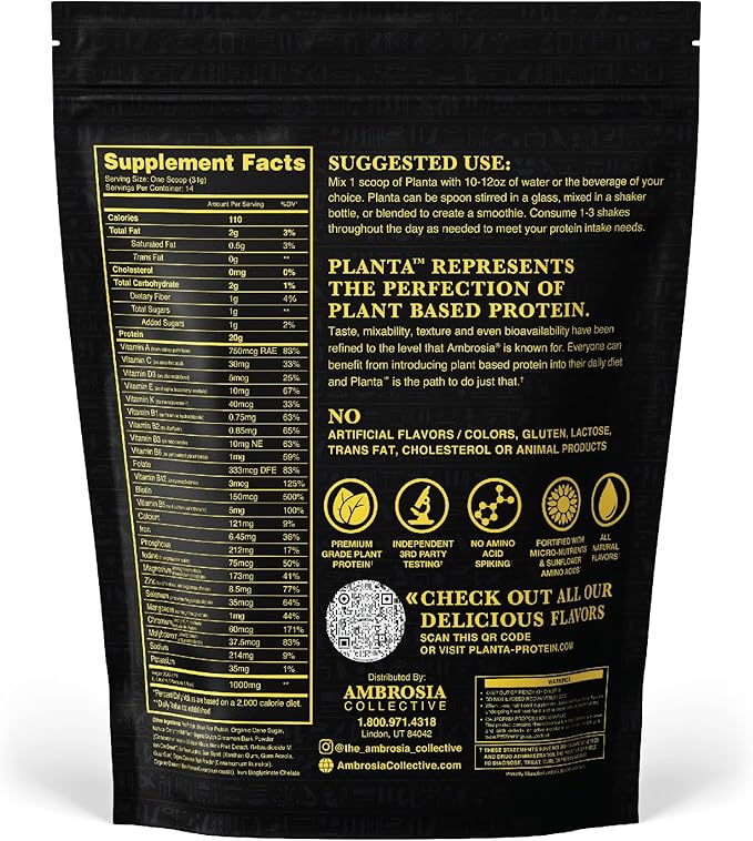 Ambrosia Planta - Premium Plant-Based Protein | Vegan &amp Keto Friendly | Gourmet Flavors with No Bloating or Stomach Upset | Gluten &amp Soy Free | No Added Sugar | 14 Servings | (Cinnamon Roll)
