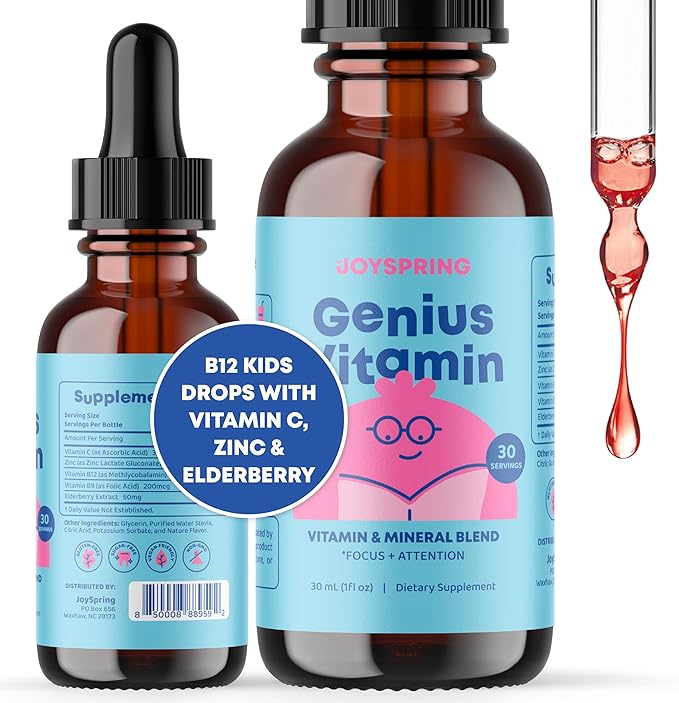 JoySpring Daily Multivitamin with Burdock Root &amp Elderberry Bundle | Kids Vitamins Naturally Sourced Non-GMO Non-Alcoholic Liquid Formula Immunity Health Support | Vegan &amp Vegetarian Supple