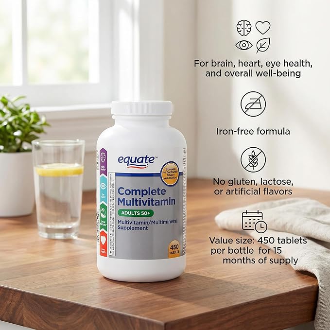 Men Multivitamin 50+ Multivitamin Men Tablets Vitamins Men Iron-Free with Lutein &amp Lycopene 450 Count 1 Tablet Daily