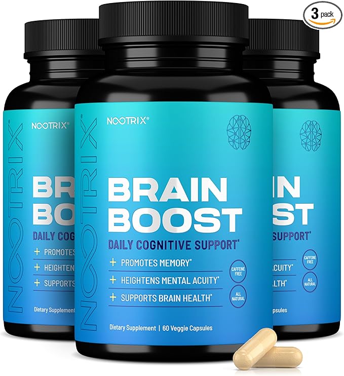 Nootrix Brain Boost Nootropic Supplement | Supports Memory Mental Focus Cognitive Health &amp Energy | Promotes Healthy Mood &amp Brain Function | Ginkgo Biloba &amp DMAE | 180 Capsules