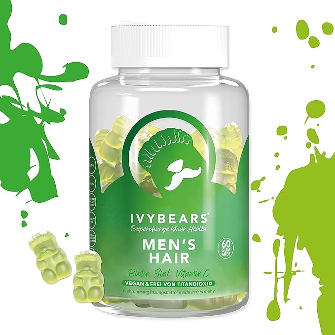 IvyBears® Men’s Hair Vitamins &amp Immune Support Gummies – Biotin Zinc Vitamins A C D &amp Zinc for Hair Growth and Immune Health – Vegan 2-Pack