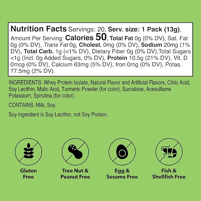 Unjury Whey Protein Powder Individual Stick Packs | Lemon Lime | 10.5g 100% Whey Isolate Protein Powder | Low Carb and Lactose Free | Gluten Free | Certified Kosher | 20 Servings
