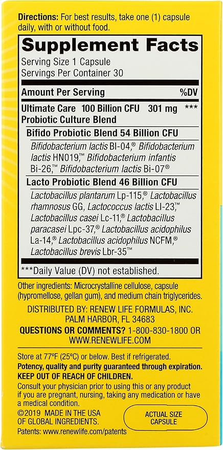 Renew Life Ultimate Flora Care Probiotic 100 Billion 30 Count