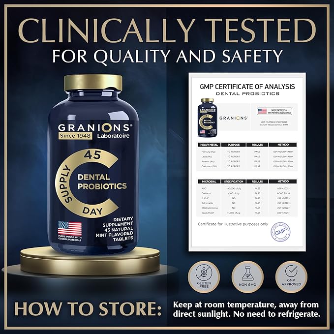 Dental Probiotics for Teeth and Gums - Fresh Breath Lactobacillus Salivarius Probiotic for Women and Men - Oral Probiotics for Mouth Bad Breath Dental Probiotic for Mouth Health - 45 Mint Tablets