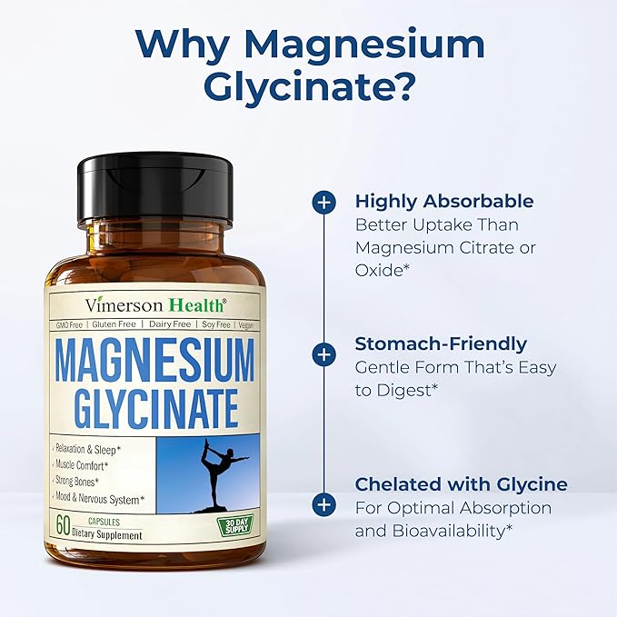 Pure Magnesium Glycinate 200mg (Glicinato de Magnesio) – Chelated Magnesium Supplement for Sleep Relaxation Muscle &amp Women’s Wellness – Better Absorbed Than Citrate or Oxide – 60 Vegan Capsules