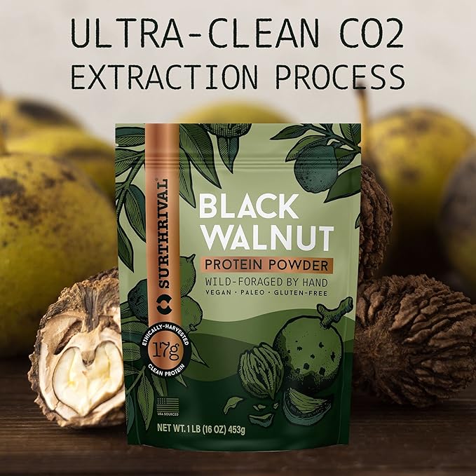 Surthrival: Black Walnut Protein Powder Wild-Foraged Ethically-Harvested 17g Protein USA Sourced Vegan Paleo Gluten-Free 1lb