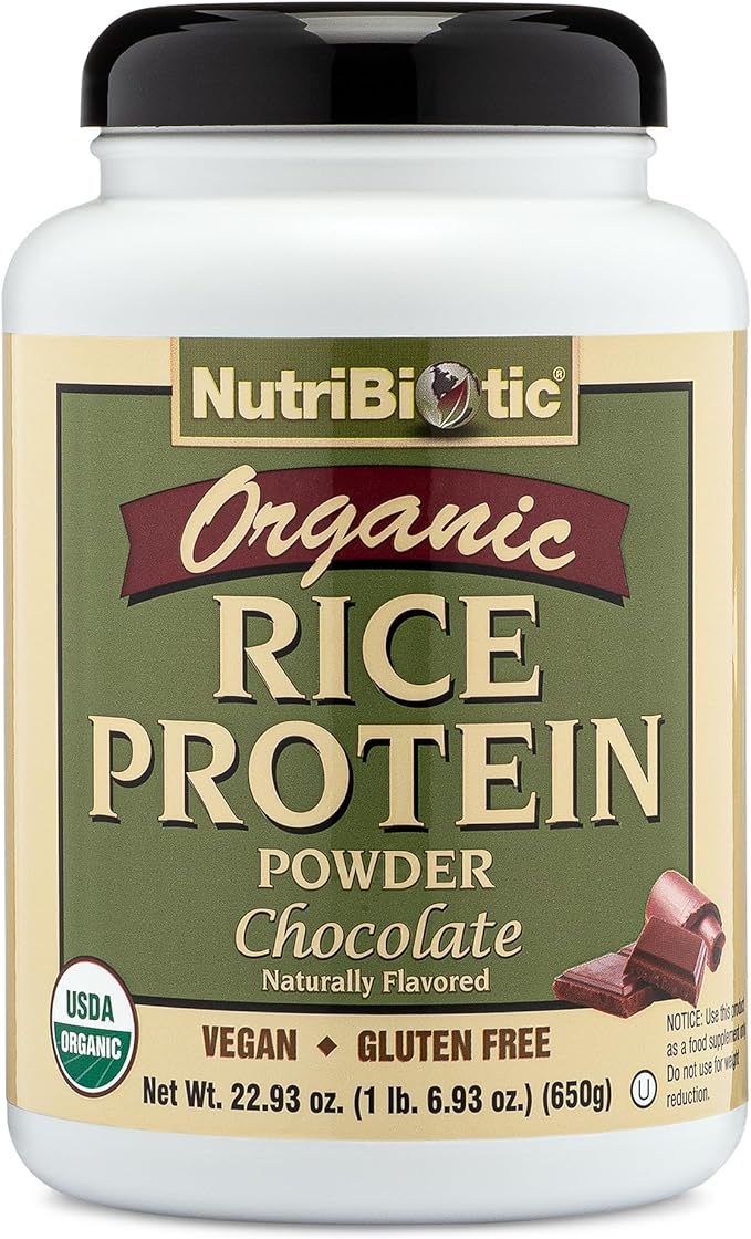 NutriBiotic Certified Organic Rice Protein Chocolate 22.9 Oz | Low Carbohydrate Vegan Protein Powder | Raw Certified Kosher &amp Keto Friendly | Made Without Chemicals GMOs &amp Gluten | Easy to
