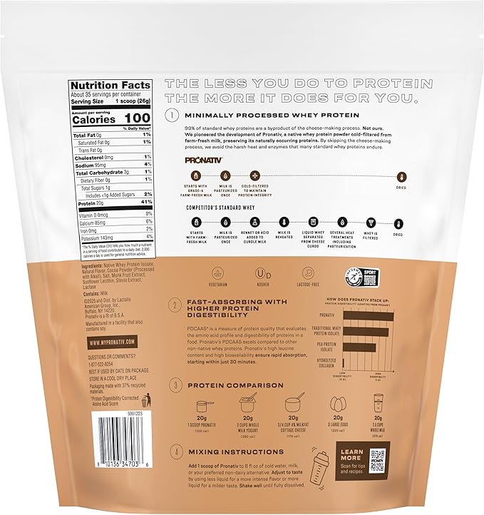 100% Whey Native Protein Powder Mellow Chocolate 2 lb Made from Farm Fresh Milk No Artificial Flavors or Preservatives for Muscle Health and Recovery Lactose Free
