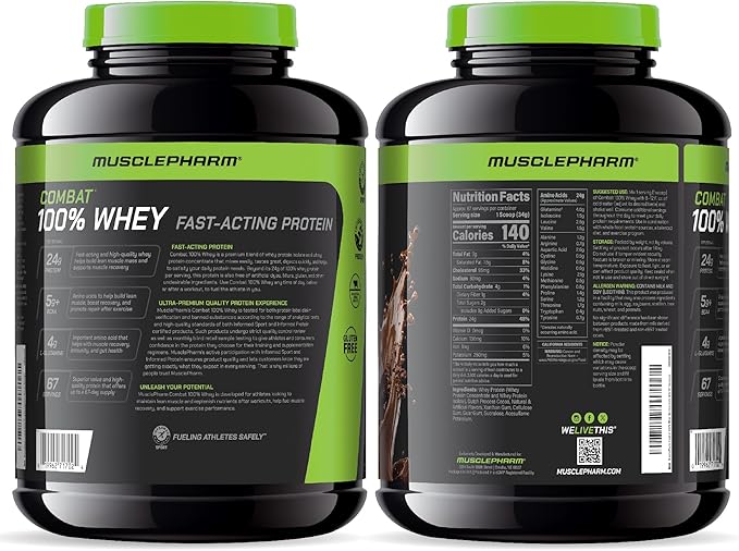 MusclePharm Combat 100% Whey Protein Powder Chocolate Milk Fast Recovery &amp Muscle Gain with Whey Isolate High Protein Powder for Women &amp Men Gluten Free 5lb 67 Servings