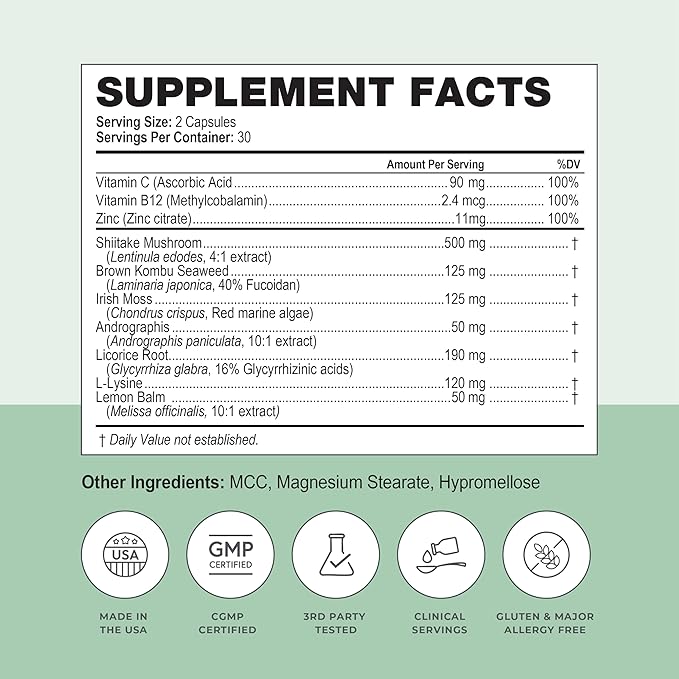 Simplix | Natural Supplement to Strengthen The Immune System | Respond to Outbreaks | Source of Highly Researched Mushroom &amp Seaweed Polysaccharides 60 Veggie Capsules (1 Pack)