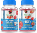Lifeable Sugar Free Biotin Kids + Preciotic Fiber Kids Gummies Bundle - Great Tasting Vitamin Supplement Gluten Free GMO Free Chewable Gummy