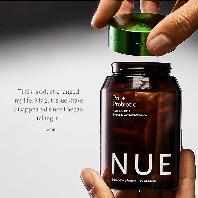The Nue Co. Pre + Probiotic Supplement - Synbiotic &amp Spore Based Formula for Daily Gut Balance - Vegan &amp Gluten Free Immune Supplement - Supports Digestive Wellness Immunity &amp Skin | 60 C