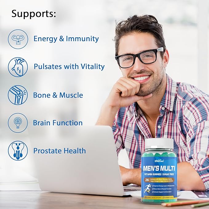 Mens Multivitamins + Organic Toddler Multivitamin Gummies Omega 3 CoQ10 Zinc Vitamin A C D3 K2 E B