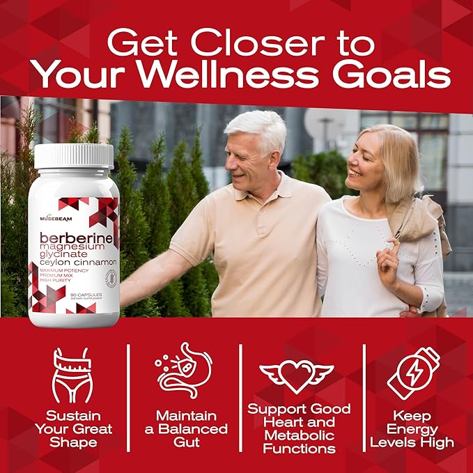 Berberine HCL Magnesium Glycinate Supplement - 1800mg High Purity Capsules with Ceylon Cinnamon - Vegan Friendly Non-GMO Gluten-Free Sugar Free Pill for Men Women