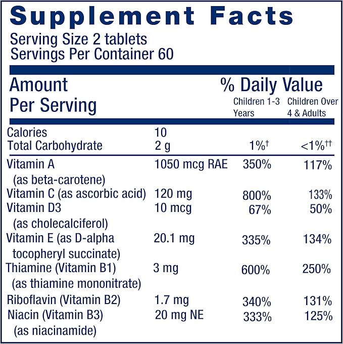 Life Extension Children's Formula Mix™ multivitamin for Kids 18 Essential Vitamins and Minerals Berry Flavored with no Added Sucrose Gluten-Free Non-GMO 120 chewable Tablets