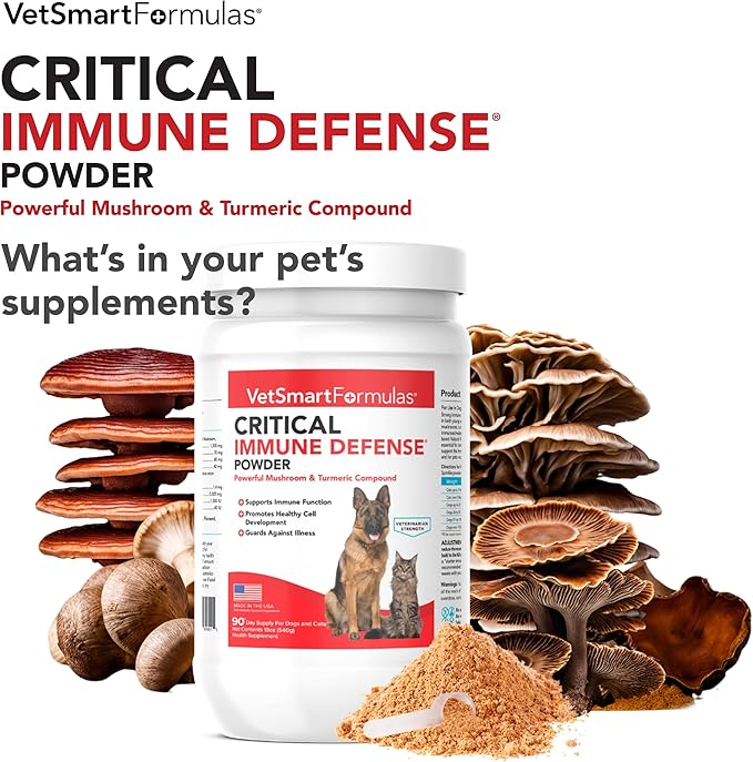 Critical Immune Defense for Dogs &amp Cats Supports Normal Cell Growth - Turkey Tail Reishi Shiitake and Maitake Mushroom Formula with Patented White Turmeric Root Extract (Large / 90 Day Avg. Sup