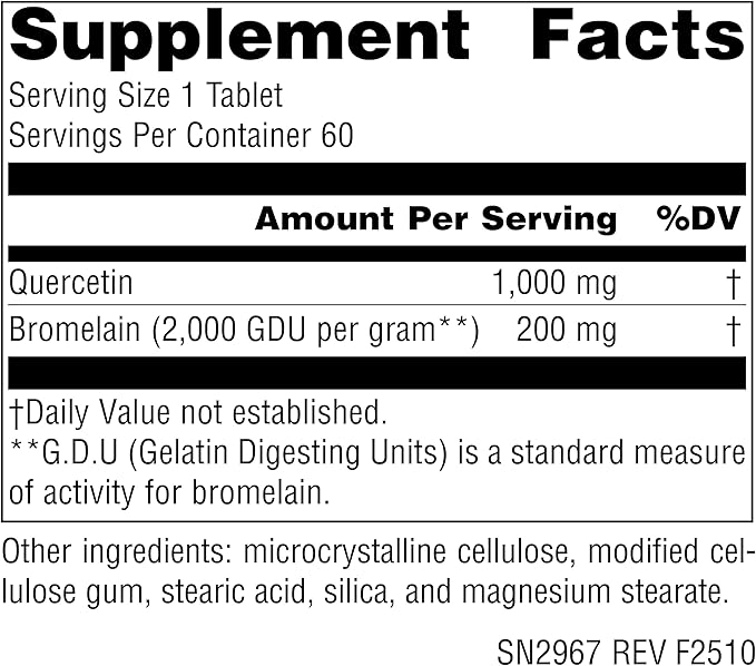 Source Naturlas Quercetin 1000 with Bromelain Respiratory and Immune Support* 1000 mg Tablets 60 Count