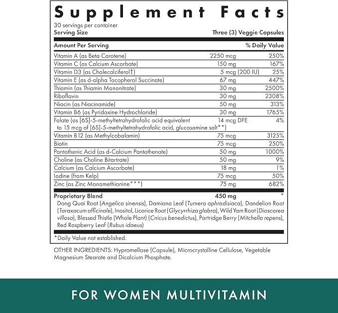 Michael's Health Naturopathic Programs For Women Multivitamin ‐ 90 Vegetarian Capsules ‐ Support for Energy Hair Skin and Nails ‐ 30 Servings