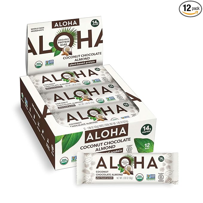 ALOHA Organic Plant Based Protein Bars - Chocolate Coconut Almond Vegan Low Sugar Gluten-Free Low Carb Non-GMO No Stevia No Erythritol - 12 Count (Pack of 1)