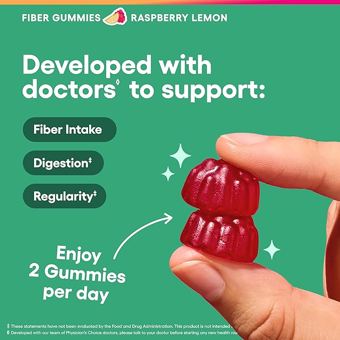 Physician's CHOICE Gut Gummy Bundle: Probiotic Gummies + Fiber Gummies - No Sugar Added &amp Vegan - Supports Digestive Health &amp Regularity for Women and Men