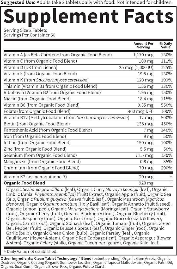 Garden of Life Organics Multivitamin for WomenWomens Multi with Vitamin CDFolateB6B12BiotinIronVegan Whole Food Vitamins for WomenEnergySkinNails120 Tablets(Pack of 2)