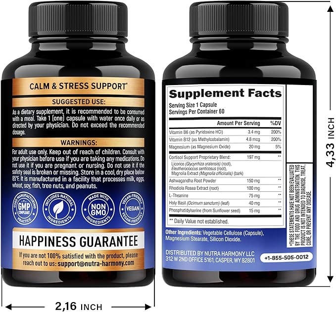 NUTRAHARMONY Biotin Collagen Keratin &amp Cortisol Support Capsules