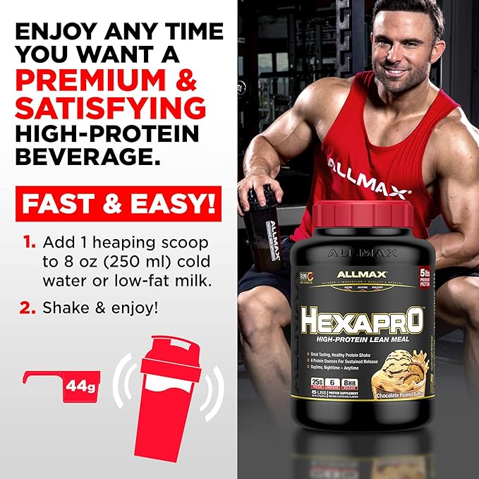 ALLMAX HEXAPRO Strawberry - 2 lb - 25 Grams of Protein Per Serving - 8-Hour Sustained Release - Zero Sugar - 21 Servings