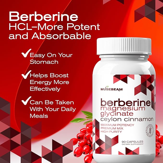 Berberine HCL Magnesium Glycinate Supplement - 1800mg High Purity Capsules with Ceylon Cinnamon - Vegan Friendly Non-GMO Gluten-Free Sugar Free Pill for Men Women