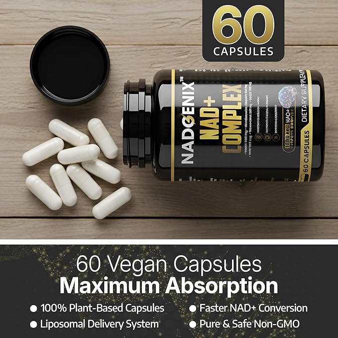 NADGENIX™ NAD+ Supplement – NMNH 500mg Nicotinamide Riboside TMG Resveratrol &amp CoQ10 – Cellular Energy &amp Healthy Aging – 60 Capsules – High Absorption Liposomal Delivery