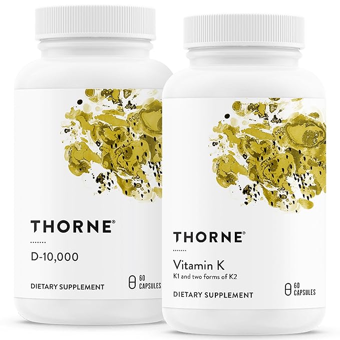 THORNE - Bone Health Bundle - Vitamin D3 &amp Vitamin K - Supports Healthy Bones Teeth Muscles Cardiovascular and Immune Function - 30 to 60 Servings