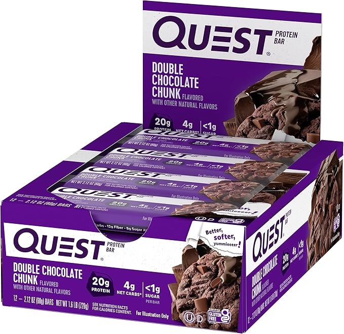 Quest Nutrition Double Chocolate Chunk Protein Bars High Protein Low Carb Gluten Free &amp Lemon Cake Protein Bars High Protein Low Carb Gluten Free 12 Count