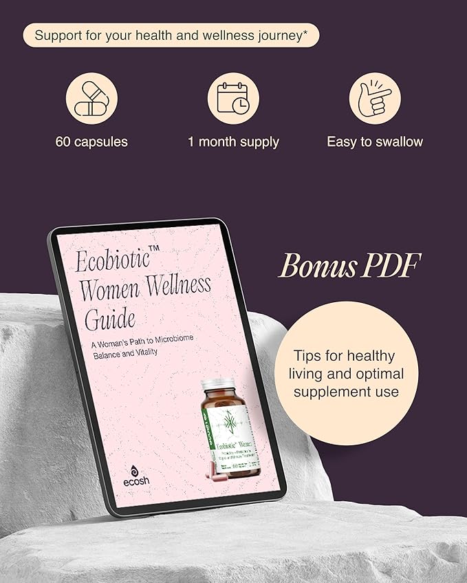Ecosh Women's Probiotic for PH Balance Urinary Tract &amp Gut Health – Vaginal Probiotics for Women with Prebiotics Lactobacillus Acidophilus &amp Crispatus Natural Cranberry &amp Herbs | 60 Veg