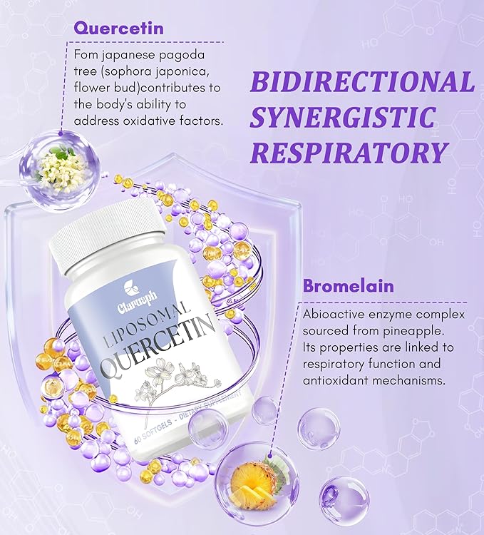 Quercetin with Bromelain | Liposomal Quercetin Supplements with Higher Absorption for Respiratory &amp Immunity* | Quercitin 1000mg with Vitamin C &amp Zinc 120 Softgels (60 Day Supply)