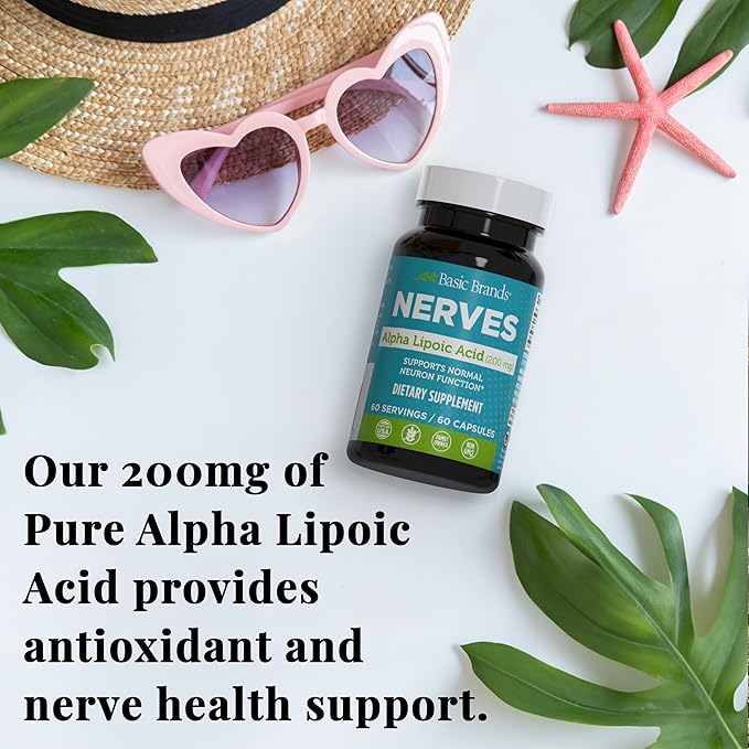 Basic Brands Alpha Lipoic Acid 200mg - Potent Antioxidant ALA Supplement for Healthy Nerve Function &amp Metabolism - 60 Capsules - 2-Pack